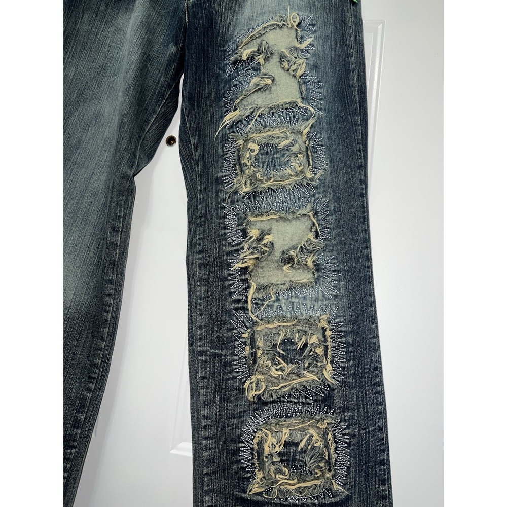 VTG Mondo Y2K Denim Jeans Streetwear Button Fly Distressed Worn Skate‎ Sz 36X34